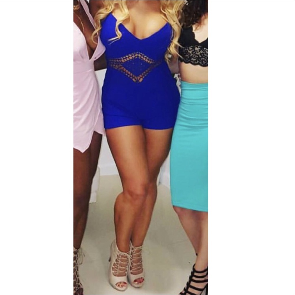 Royal Blue Romper playsuit Crochet